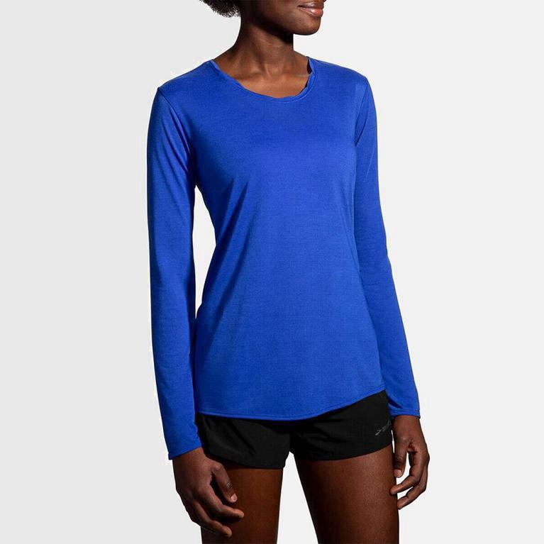 Brooks Distance NZ - Women's Long Sleeve Running Shirt - Blue (70641-YIGQ)